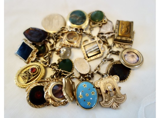 Stunning Antique Watch Fob & Locket Charm Bracelet