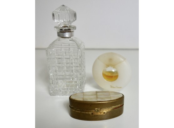 Vintage Perfume Bottles Including Paloma Picasso & Max Factor Mother Of Pearl Lipstick Case