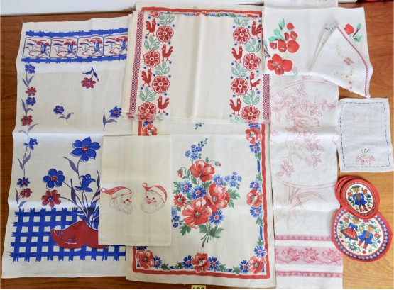 Fun Vintage Linens In Blues & Reds