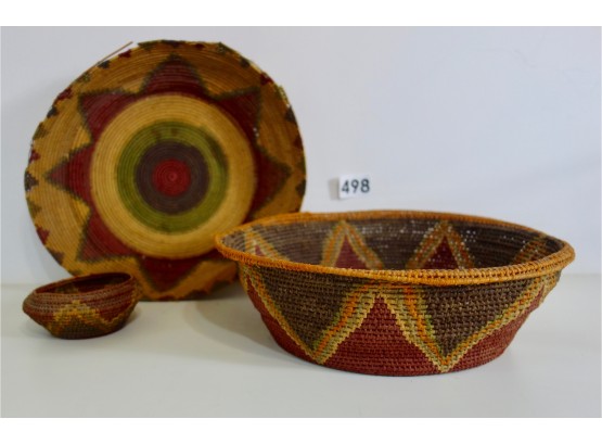 3 Colorful Antique Tribal Baskets