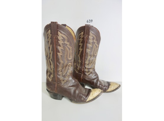 Vintage Pair Panhandle Slim Western Boots With Ostrich Leather