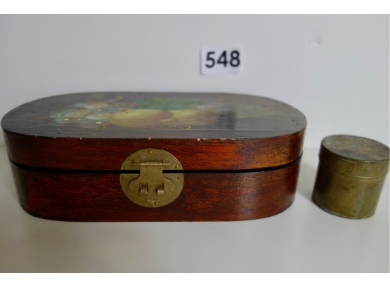 Vintage Painted Wood Box & McGill's Fasteners Tin