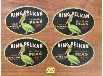Lot Of 4 Vintage Original King Pelican Peas Labels