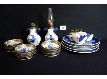 Delft Lighters, Oil Lamps, Coasters, & Royal Copenhagen Plates