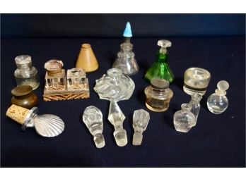 Assorted Ink Wells, Stoppers, & Perfume Bottles