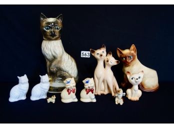 Vintage Cat Collectibles Including Jim Beam Decanter, Avon Bottles, & Shakers