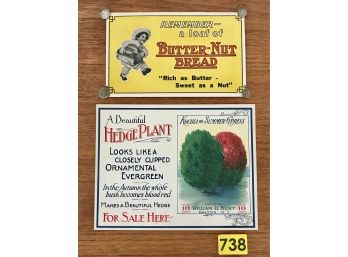 Lot Of 2 Vintage Advertisements Ca. 1900 For Cypress Trees By William D. Burt And Butter-Nut Bread (medals Anc