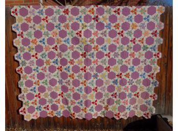 Beautiful Antique Quilt With Hexagons And Stars
