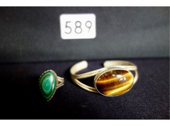 Sterling Ring & Bracelet With Tiger Eye And Malachite