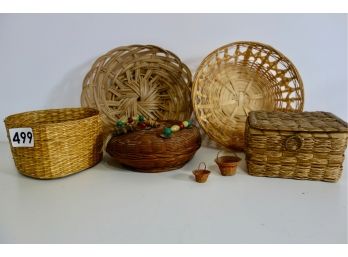 Assorted Vintage Baskets Including Chinese Sewing And Miniatures