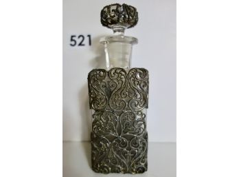 Antique Apothecary Bottle With Ornate Overlay Scrollwork