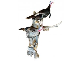 2 Large Wild Turkey Taxidermy Pieces Mounted On Tree