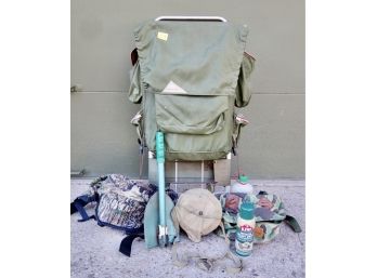 Vintage Kelty External Frame Backpack With Shovel, Boyscouts Mess Kit, And Fanny Packs