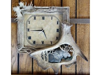 Antler And Wood Wall Clock