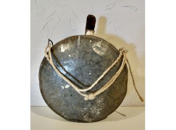 Very Large And Old Metal Canteen With Corn Cob Stopper