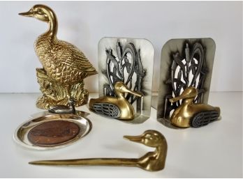 Brass Duck, Bookends, Letter Opener, & Change Dish