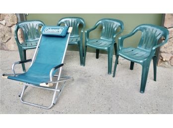 4 Patio Chairs And Coleman Rocking Lounge Chair