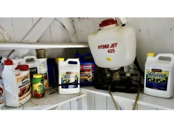 Lot Of Gardening Chemicals & Hydrojet 425 Back Pack Pump