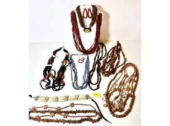 Beaded Tribal Necklaces Including Bone, Clay, Coral, & Wood