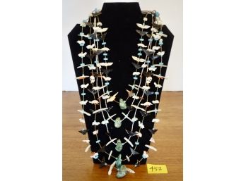 Gorgeous Zuni Fethish Necklace With Turquoise, Mother Of Pearl, Silver, & Coral