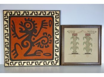 2 Pieces Of Tribal Art Work Including R. R. Benally Sand Painting