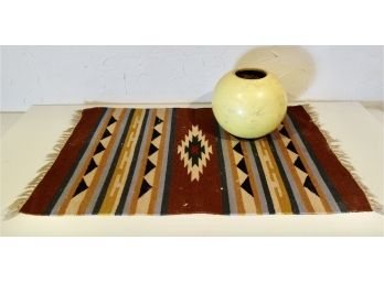 Woven Rug And Vintage Planter