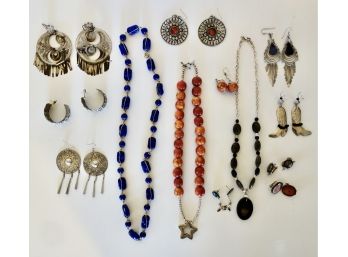 Stone Beaded Boho Necklaces & Earrings Including Lapis