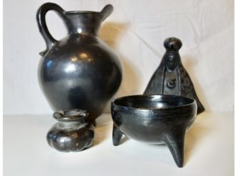 Assorted Oaxaca Black Clay Ceramics Including The Virgin Mary