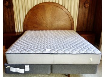 Oak King Sized Headboard With Year Old Beautyrest Mattress And Foundation, & Microsuede Comforter W/pillows