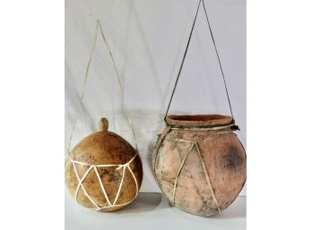 2 Hanging Vessels, 1 Is A Gourd, The Other Is Ceramic