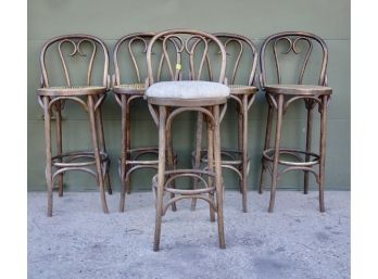 5 Bentwood Barstools, 4 With Caning