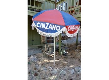 NIB Vintage Fringed Cinzano Outdoor Umbrella W/pointed Bottom For Staking