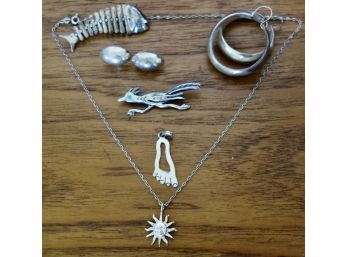Sterling Earrings, Pendant, Pin, And Necklace