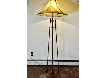 Rod Iron Floor Lamp With Hide Lampshade And  Arrow Motif