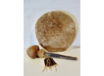 Native American Hyde And Wood Drum & Rattle