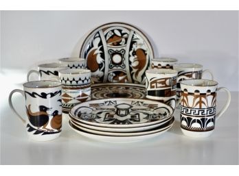 8 Vintage Vandor Imports San Francisco Hopi Design Luncheon Plates WMugs