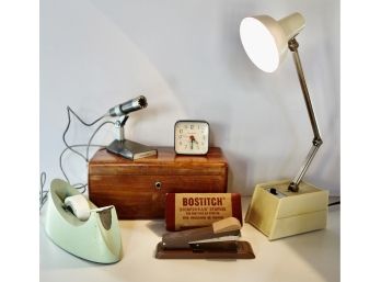 Fun Office Supplies Including Lane Cedar Box, Brookstone Clock, & Vintage Lamp