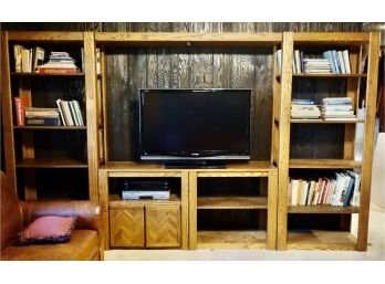Vintage Wooden Wall Unit With Adjustable Shelves And Light