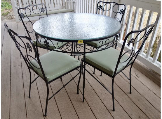 36' Iron And Glass Patio Table With Chairs