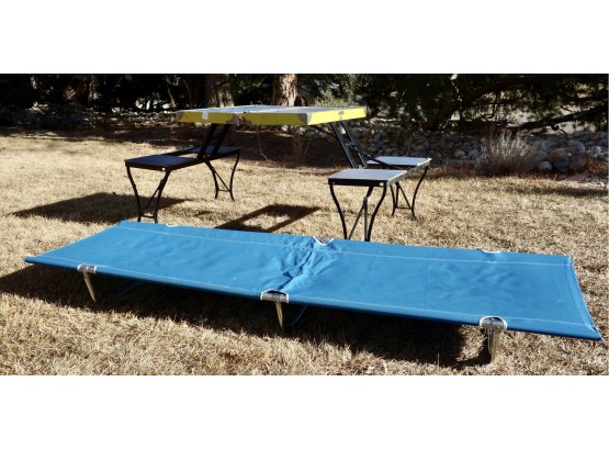 Vintage Handy Folding Table & Chairs, And Camp Cot