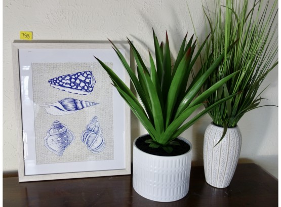 Print With 2 Contemporary Faux Plants