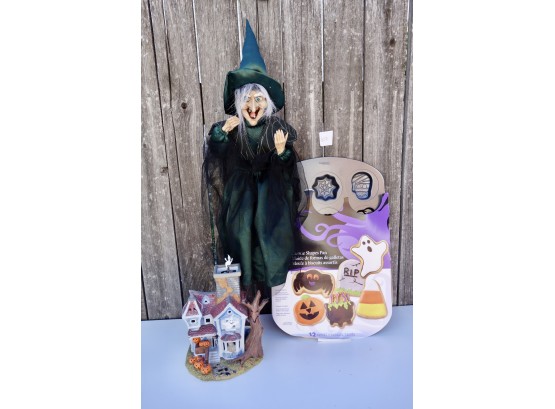 Holloween House, Scary Witch, And Cookie Tray