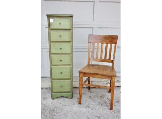 Tall Green Chest Of Drawers & Chair