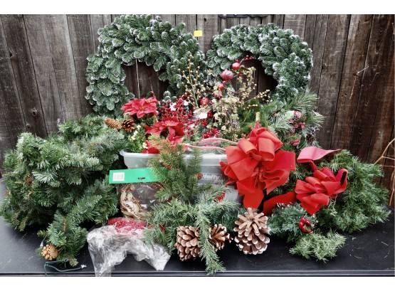 Large Lot Of Christmas Wreaths, Garland, Swags, & Picks, Many Are New