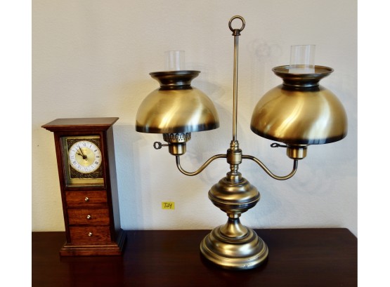Vintage Brass Lamp & Siecle Clock With Drawers