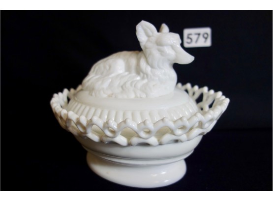 Antique Atterbury Fox On Nest Lidded Bowl AS IS