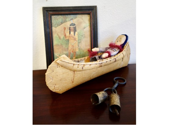 Native American Doll In Canoe And More
