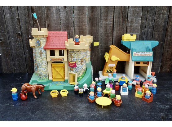 Vintage Fisher Price Castle & Lift & Load Depot With Tons Of Little People & Accessories