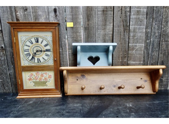 2 Wood Shelves & A Crossstitch Clock