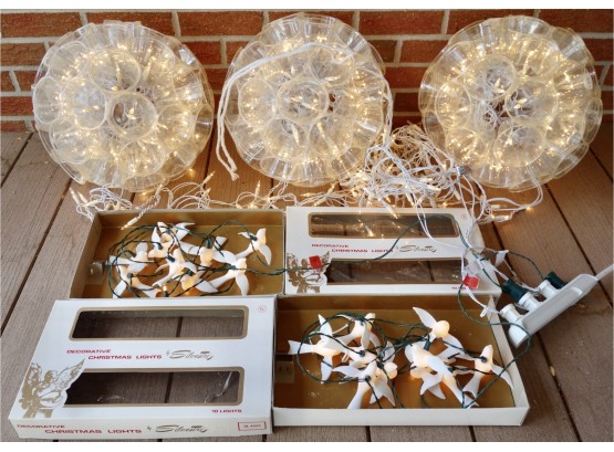 2 Sets Of Vintage Silvestri Dove Christmas Lights & 3 Homemade Globes